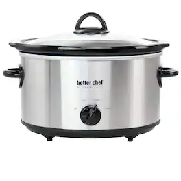 Better Chef - 4 Quart Oval Slow Cooker with Removable Stoneware Crock in Stainless Steel - Silver