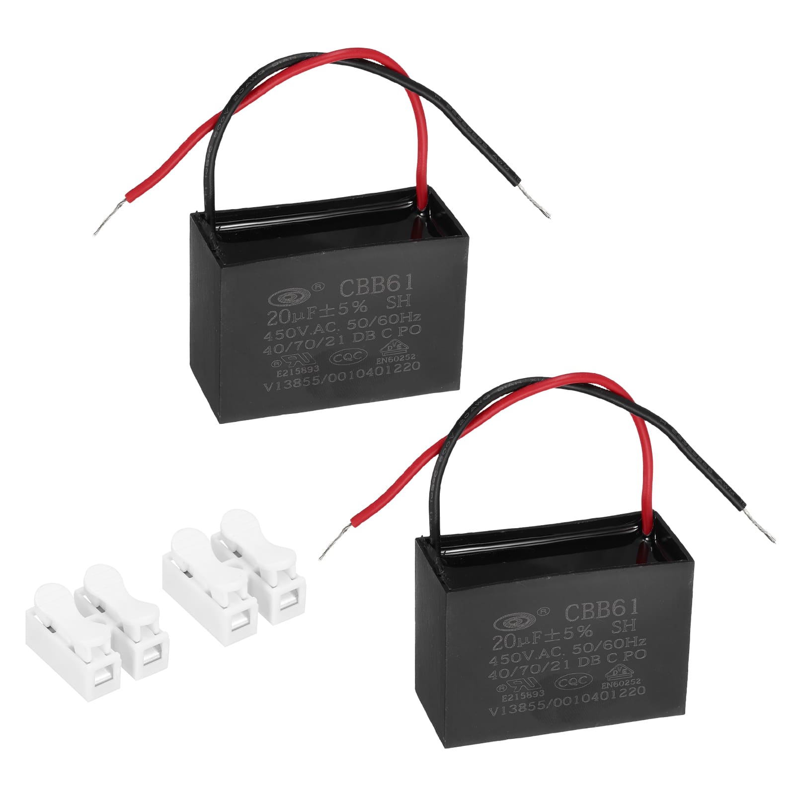 Unique Bargains - 2pcs 20uF CBB61 Ceiling Fan Capacitor, AC 450V 2 Wires with Terminal Blocks for Pump Motor Generator Blower - Black price history on PriceWatchPro
