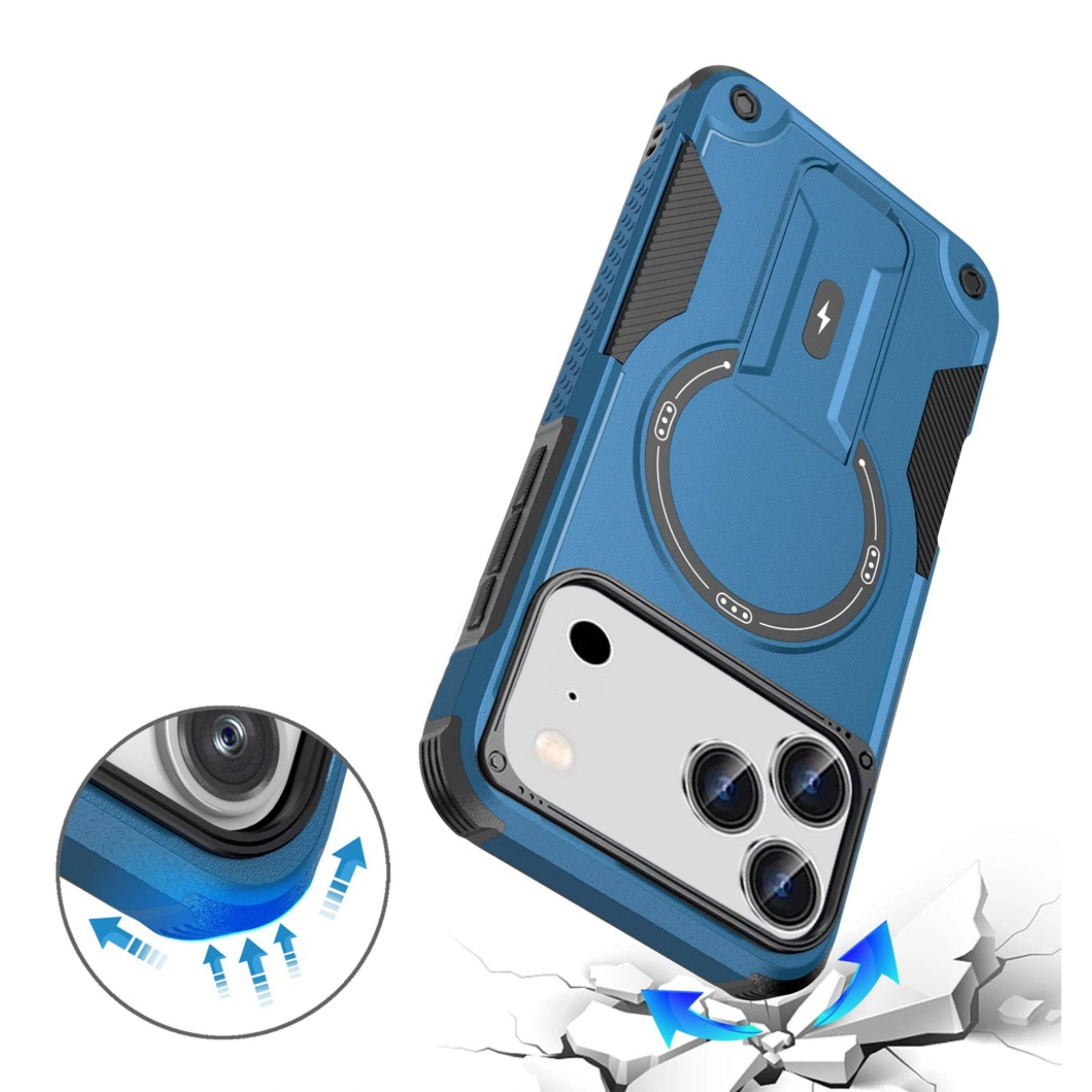 Left. Kitcheniva - Magnetic Circle Rugged Grip Kickstand Phone Case With Tempered Glass For iPhone 17 Pro Blue - Blue.