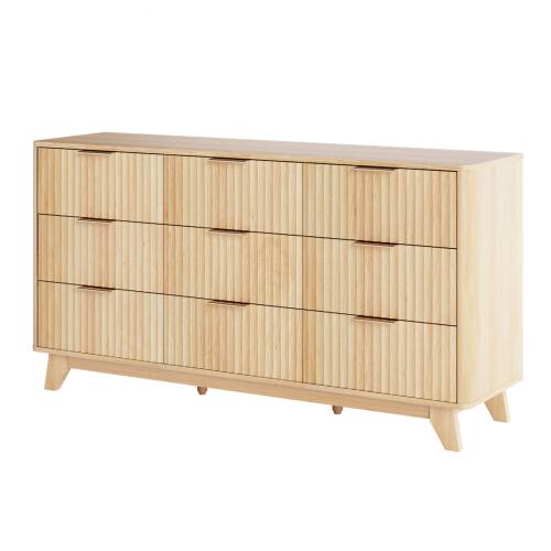 Alt View 5. Winado - 57"L Fluted Chest of Dresser Drawers with 9 Drawers Wide Boho Wood Chest of Drawers Organizer for Living Room Bedroom - Oak.