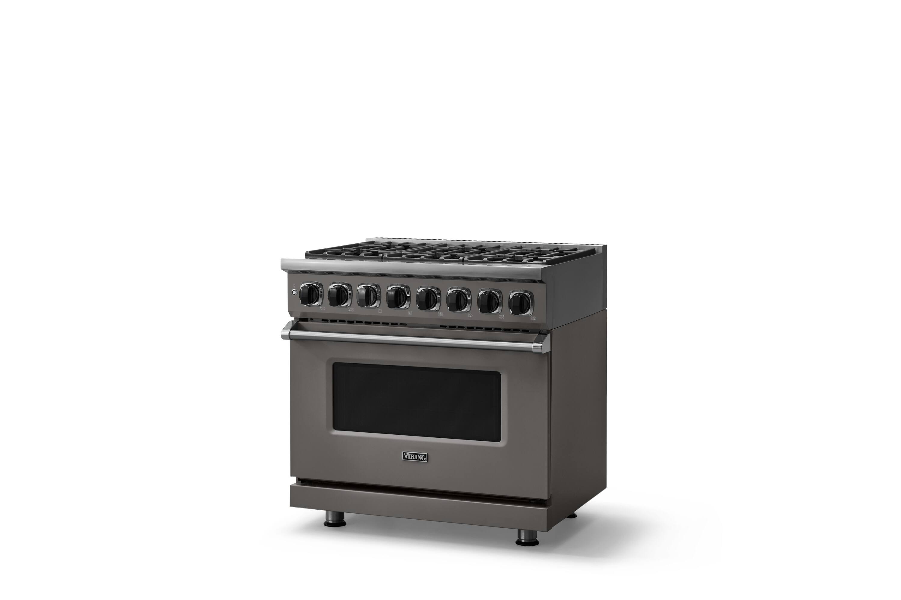 Angle. Viking - 36"W. 7Series  5.6 Cu. Ft. Dual Fuel LP Self-Clean 6 Burner Range-Damascus Gray - Damascus Gray.
