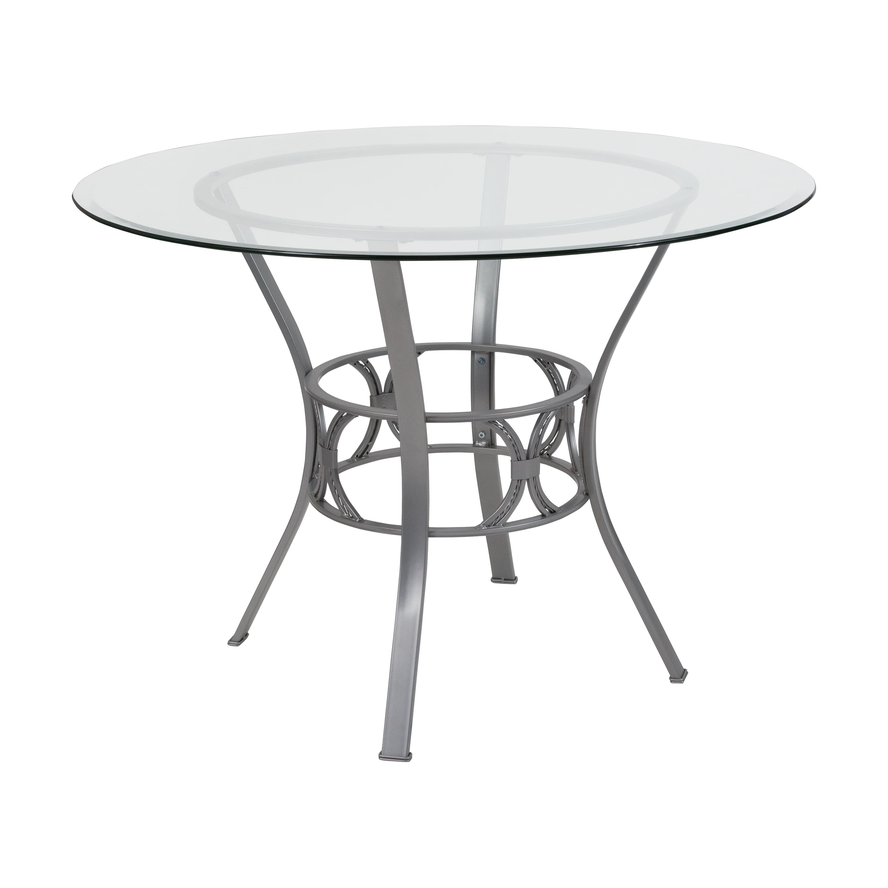 Emma + Oliver - 42" Round Glass Dining Table with Metal Frame - Clear Top/Silver Frame