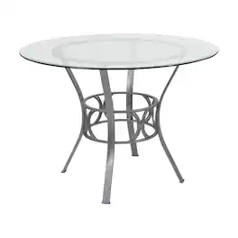 Emma + Oliver - 42" Round Glass Dining Table with Metal Frame - Clear Top/Silver Frame