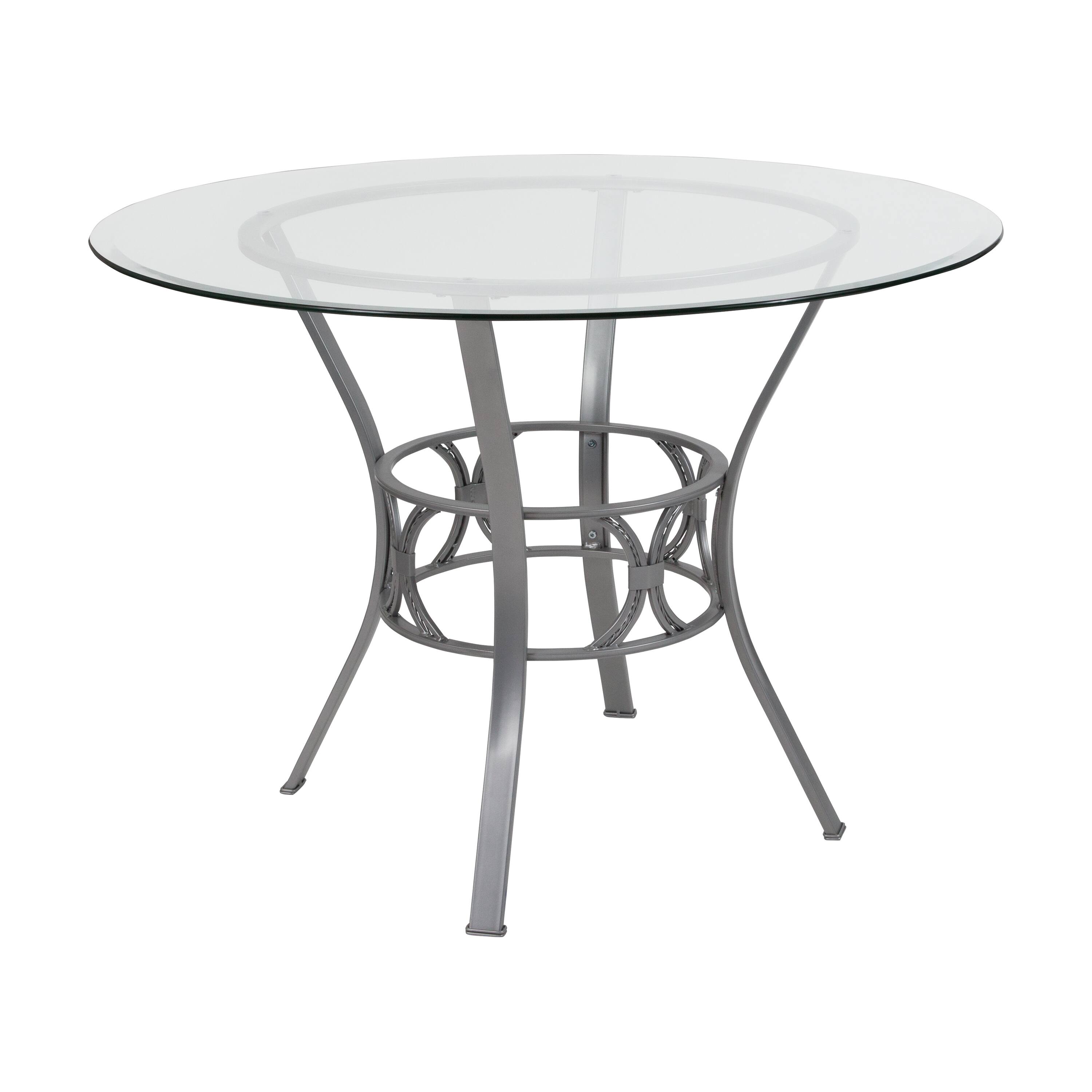 Front. Emma + Oliver - 42" Round Glass Dining Table with Metal Frame - Clear Top/Silver Frame.