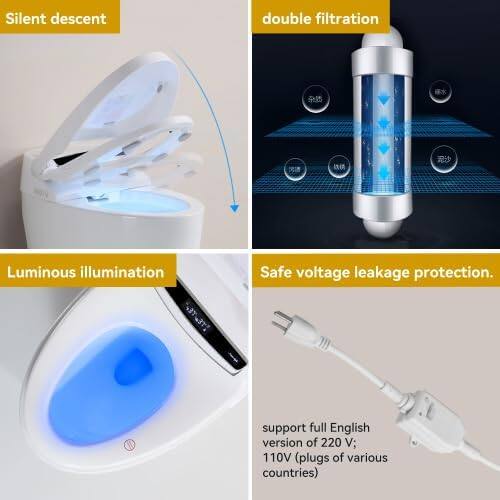 Silent descent  
double filtration  
Luminous illumination  
Safe voltage leakage protection.  
support full English version of 220 V; 110V (plugs of various countries)