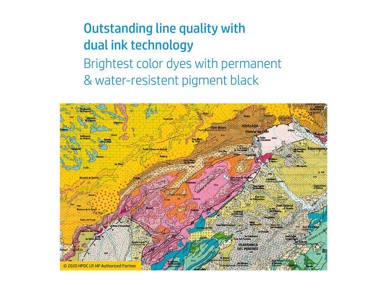 Outstanding line quality with dual ink technology  
Brightest color dyes with permanent & water-resistant pigment black  

© 2020 HPDC LP. HP Authorized Partner