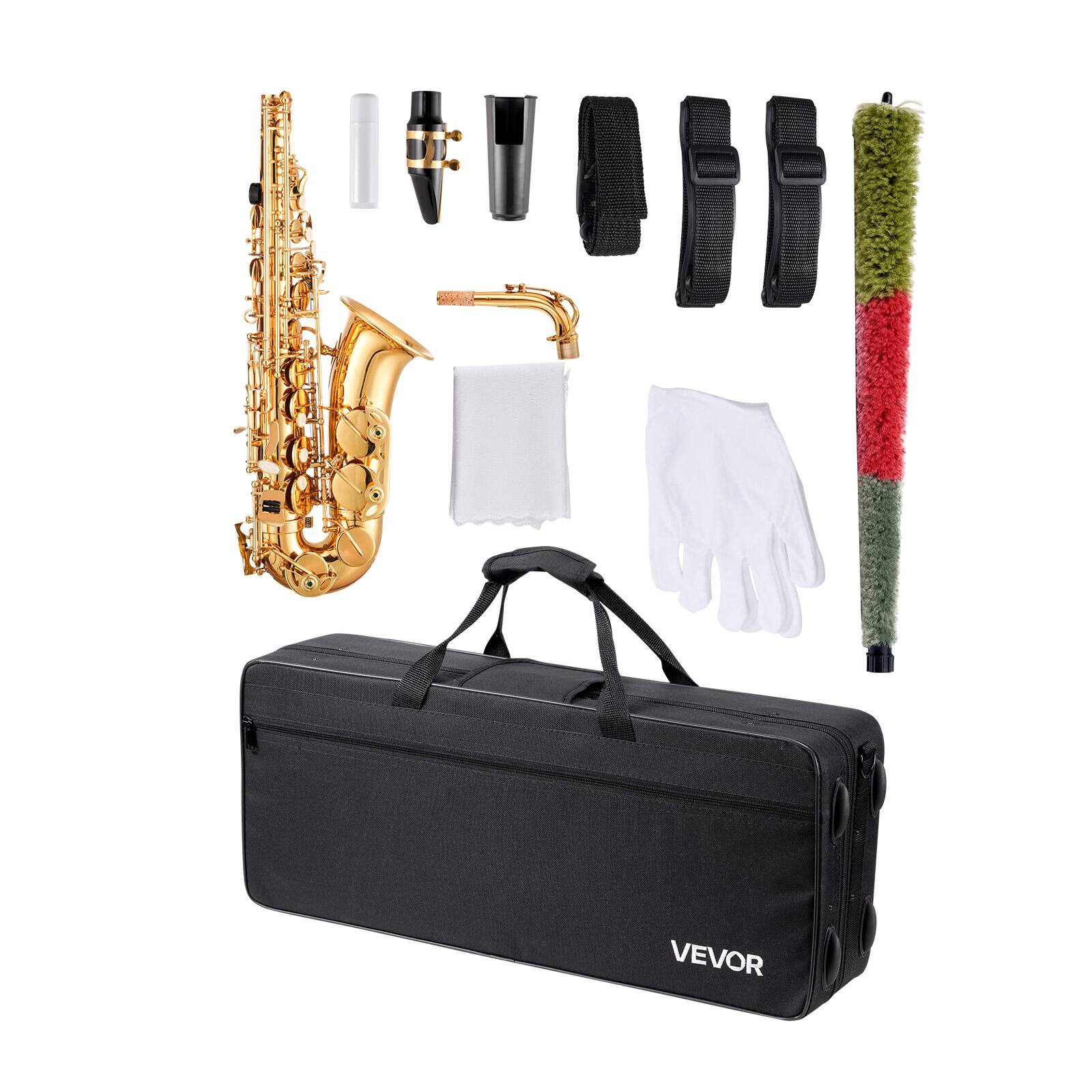 Alt View 5. VEVOR - Alto Saxophone, E Flat, Brass Saxophone Beginner Kit with Carrying Case, Mouthpiece, Straps, Cleaning Cloth Rod - Gold.