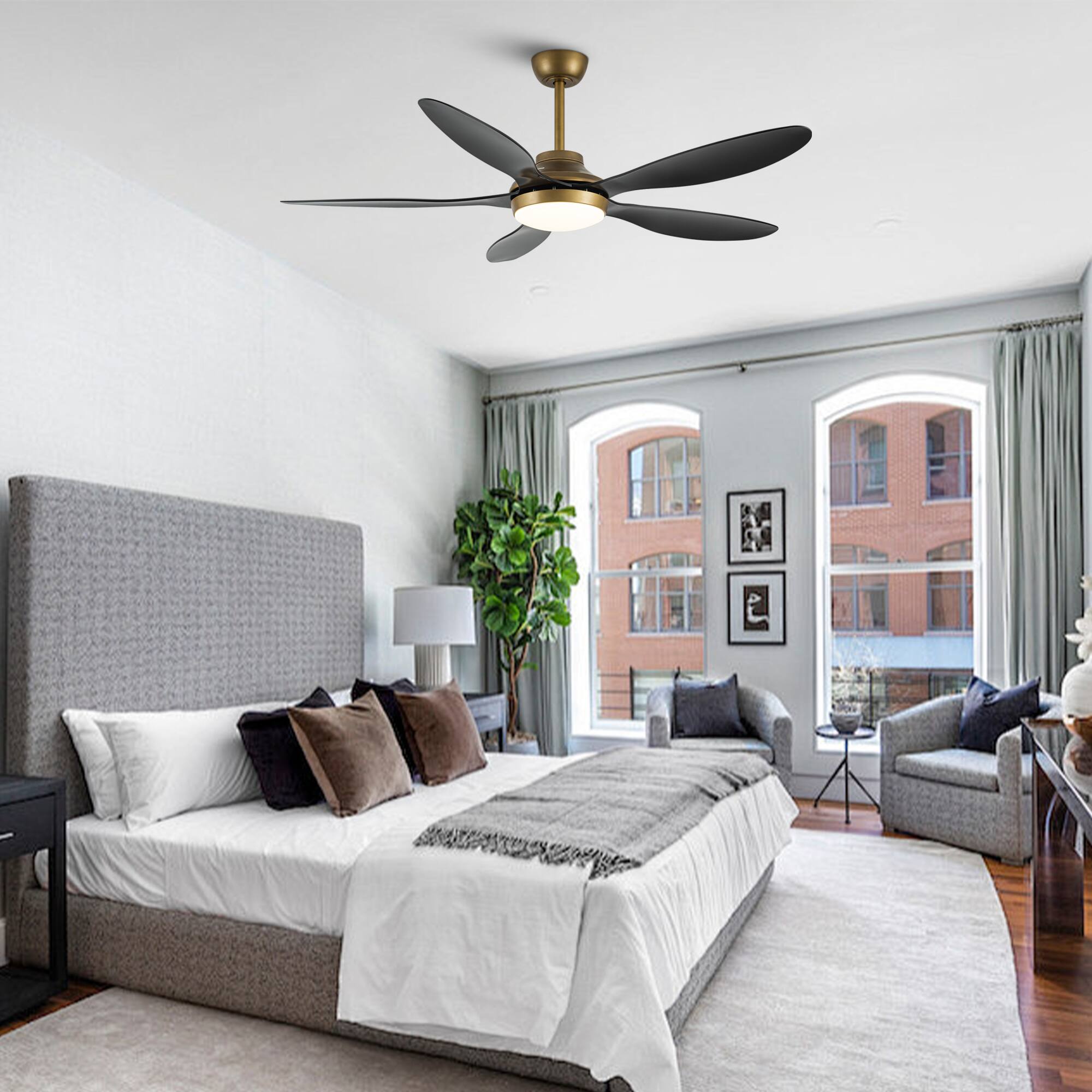 Alt View 2. Parrot Uncle - 52" Antique Brass Smart Ceiling Fan with Light and Remote, App Control, Voice Control - Black.