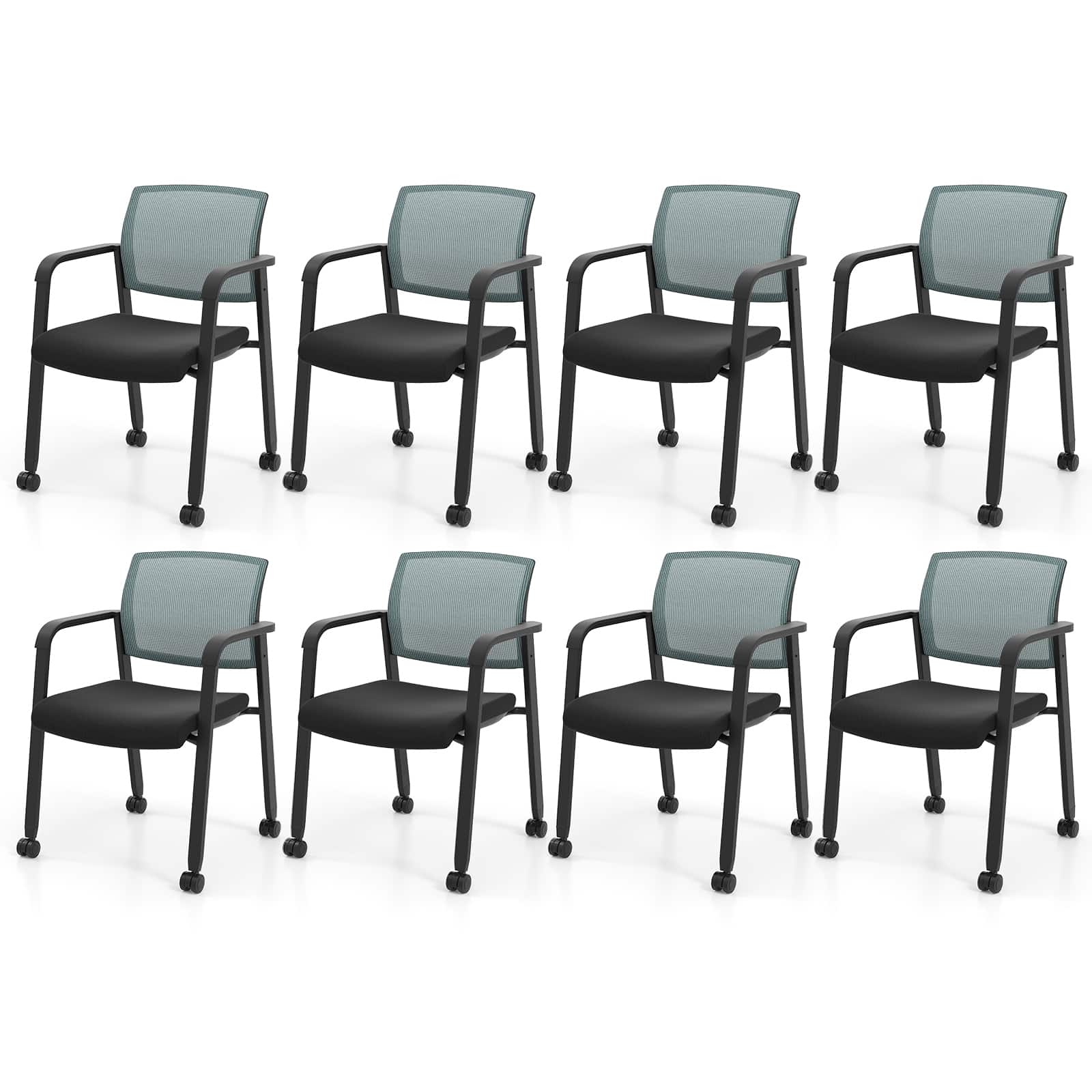 Gymax - 8 PCSC Conference Chairs Stackable Office Guest Mesh Chair Waiting Room Wheels - Gray