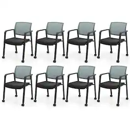 Gymax - 8 PCSC Conference Chairs Stackable Office Guest Mesh Chair Waiting Room Wheels - Gray
