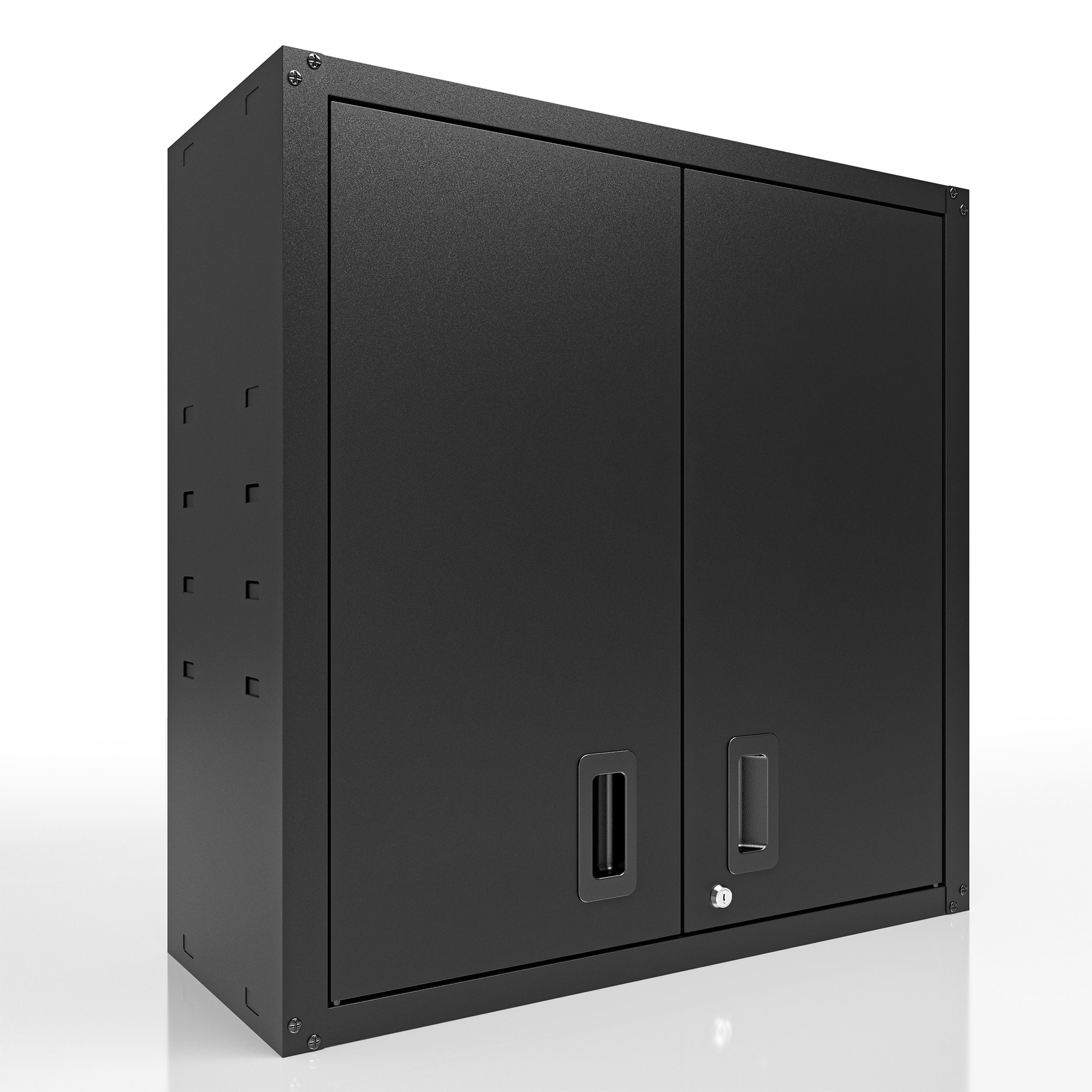 TinyHomie - Wall Mounted Lockable Metal Storage Cabinet with Two Doors and One Shelf for Garage Utility Room - Black