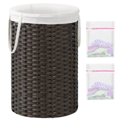 Front. JETRANSPORT - Laundry Hamper Basket Round 19.0 Gal (72 L) Handwoven Rattan Large Wicker With Removable Liner Bag Handles 2 - Brown 34.3 Gal - 130L.
