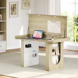 ModernMate - 55" Computer Desk with Hidden Storage, 2-in-1 Desk & Dining Table for Home Office, Gaming Desk, Study Desk - Light Walnut