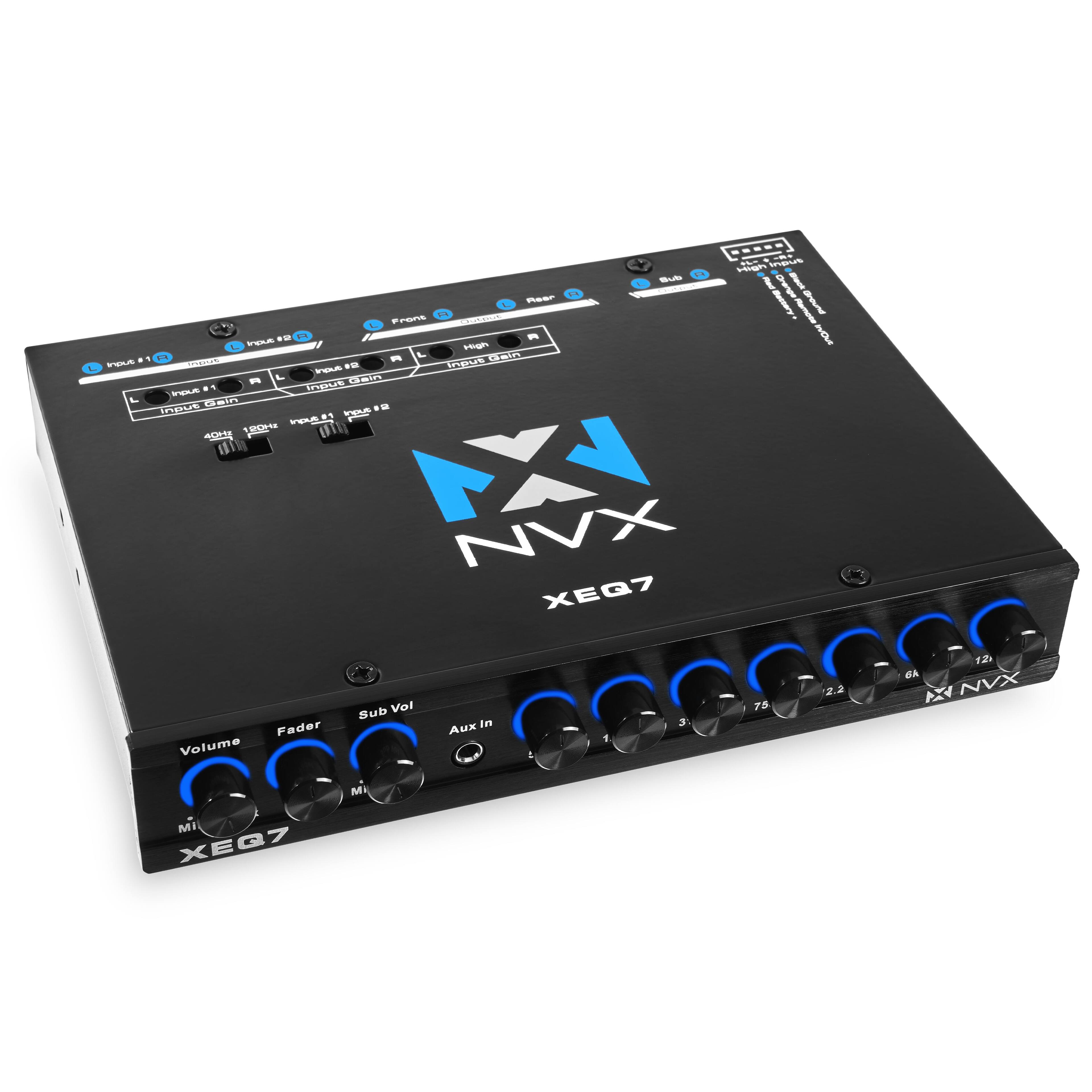 NXVX XEQ7

- Input 1/2
- Input 3/4
- Front
- Rear
- Sub
- High Gain
- Input Gain
- 40Hz
- 120Hz
- 60-80Hz
- 100Hz

- Volume
- Fader
- Sub Vol
- Aux In

- 1
- 2
- 3
- 4
- 5
- 6
- 7
- 8
- 9
- 10
- 11
- 12
- 1.2
- 2.2
- 3.2
- 4.2
- 5.2
- 6.2
- 7.2
- 8.2
- 9.2
- 10.2
- 11.2
- 12.2