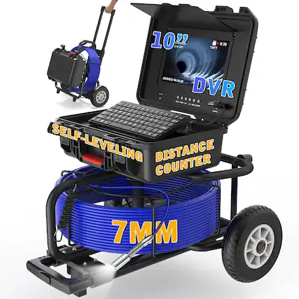 Front. Aukfa - Sewer Camera - 10" HD Borescope, Self-Leveling, IP68, 200Ft 7MM Cable, DVR, 5X Zoom, 32GB.
