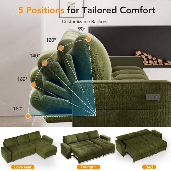 5 Positions for Tailored Comfort  
Customizable Backrest  
90° 120° 140° 160° 180°  
Love seat Lounger Bed