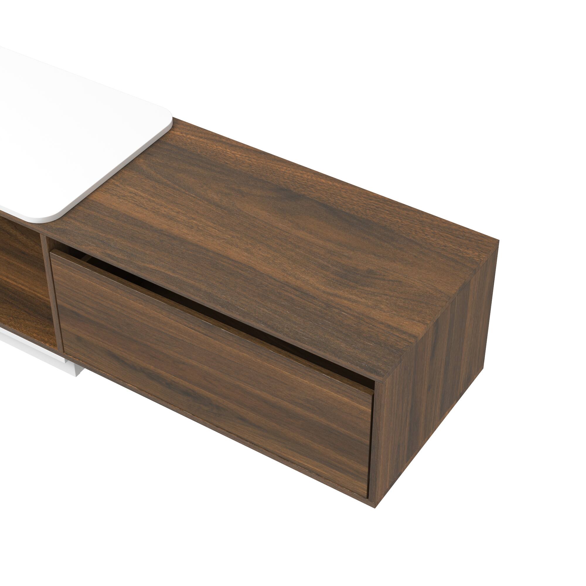 Alt View 2. Famapy - Extendable TV Stand, Modern Entertainment Center with Drawers, Open Shelves and Cable Management - Dark Walnut & White.