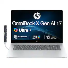 HP - OmniBook X Laptop 17.3 FHD Display (Ultra 7-256V, 16GB, 1TB SSD, Intel Arc 140V, Win 11 Pro) w/USB Hub - Glacier Silver