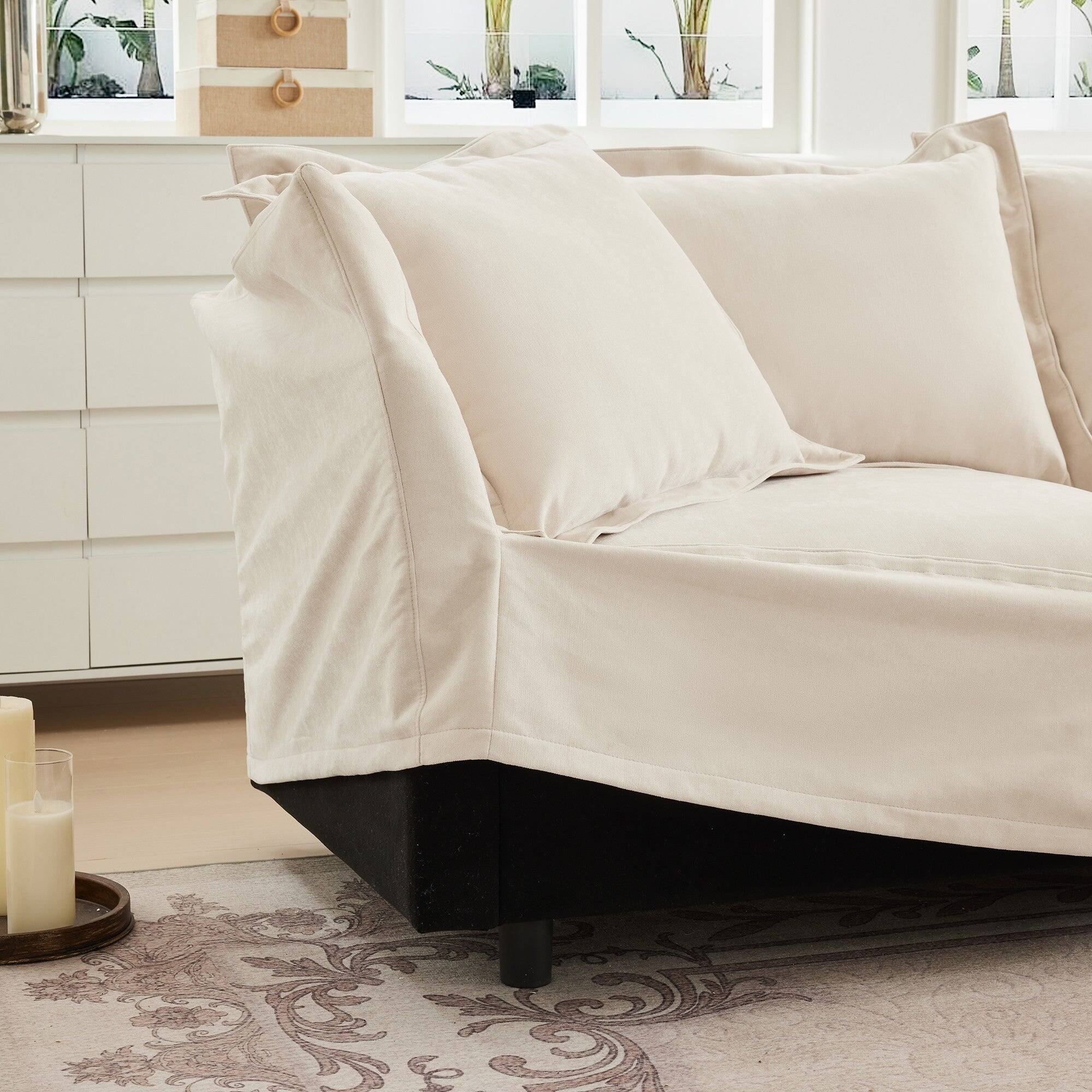 Left. Boyel Living - Slipcovered Chenille 4 Seater Cloud Sofa - Cream.