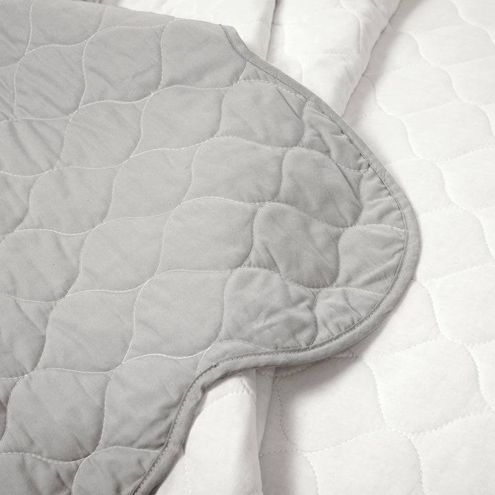 Back. Hivvago - Full/Queen White Grey Scalloped Edge Reversible Thin Light Quilt Set - White Grey.
