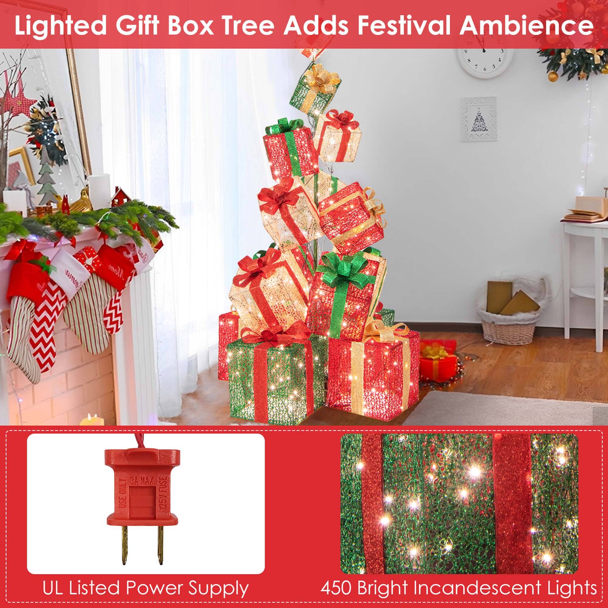 Lighted Gift Box Tree Adds Festival Ambience: I 1, I 1. wmds Mm A MAY ONLY 125VFUSE USE UL Listed Power Supply 450 Bright Incandescent Lights