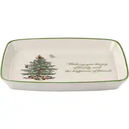 Spode - 7"x5" Rectangular Sentiment Tray - Festive Christmas Tree Serving Plate - Multicolored