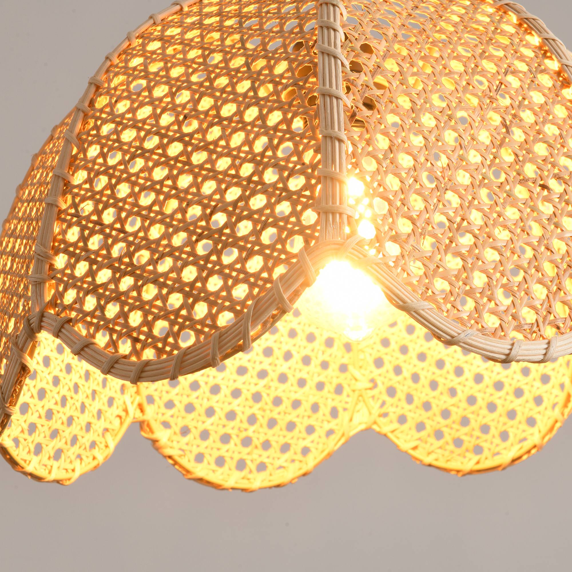 Alt View 9. Parrot Uncle - 1-Light Farmhouse Flower Shaped Brown Hand-Woven Natural Rattan Hanging Pendant Light.