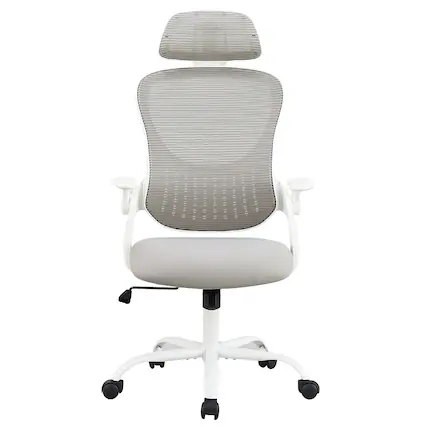 Front. Spaco - Spaco Executive Office Chair with Headrest and Lumbar Support,Ergonomic Mesh Computer Desk Chair,Adjustable Flip-up Arms - White.