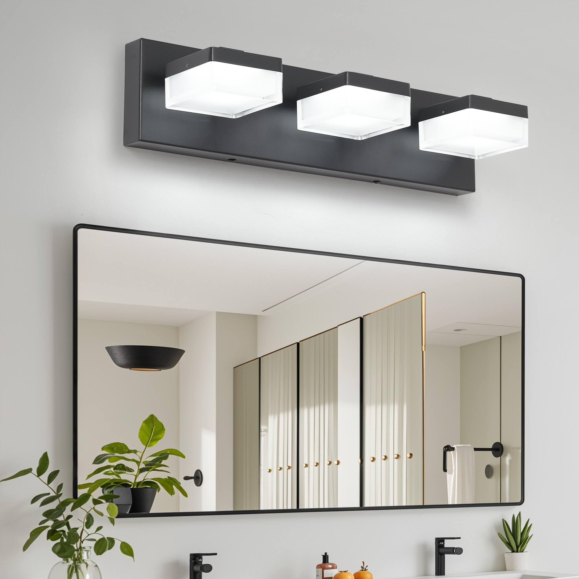 Angle. HOMLUX - 18.11 in.  3 Lights Black LED Vanity Light Bar with Acrylic Shade.