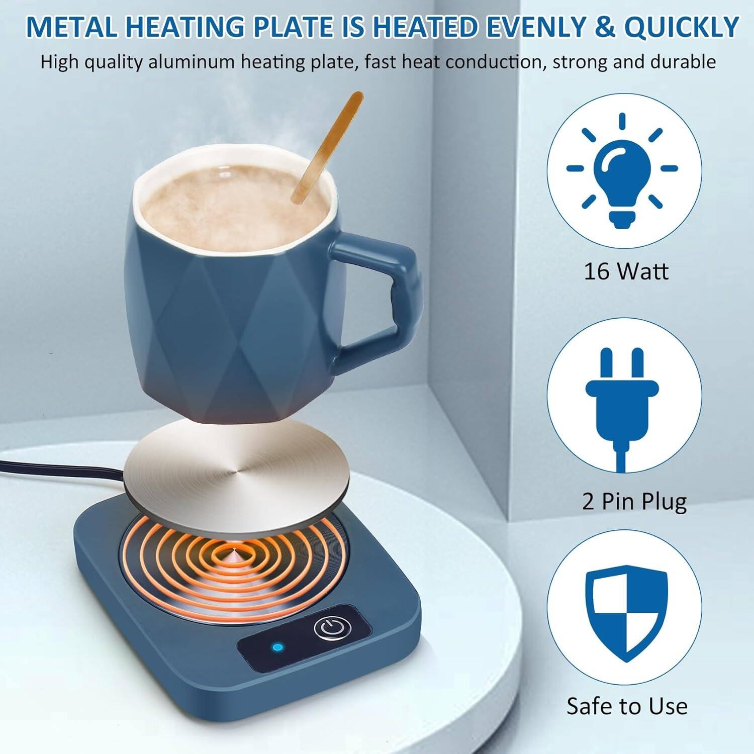 **METAL HEATING PLATE IS HEATED EVENLY & QUICKLY**

High quality aluminum heating plate, fast heat conduction, strong and durable

- 16 Watt
- 2 Pin Plug
- Safe to Use
