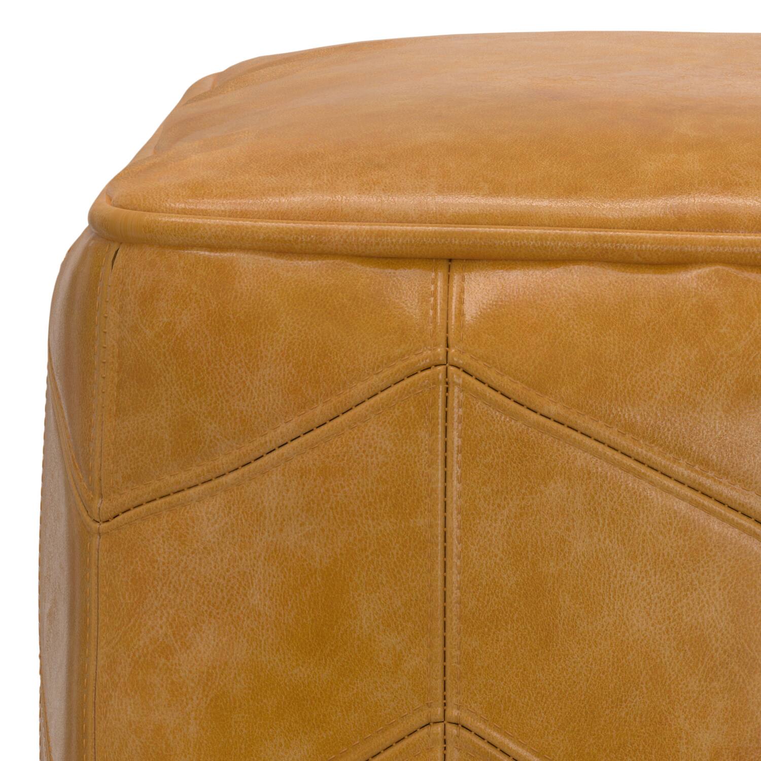 Alt View 5. Simpli Home - Simpli Home Morden 18 inch Wide Square Pouf in Brown Genuine Leather - Brown.