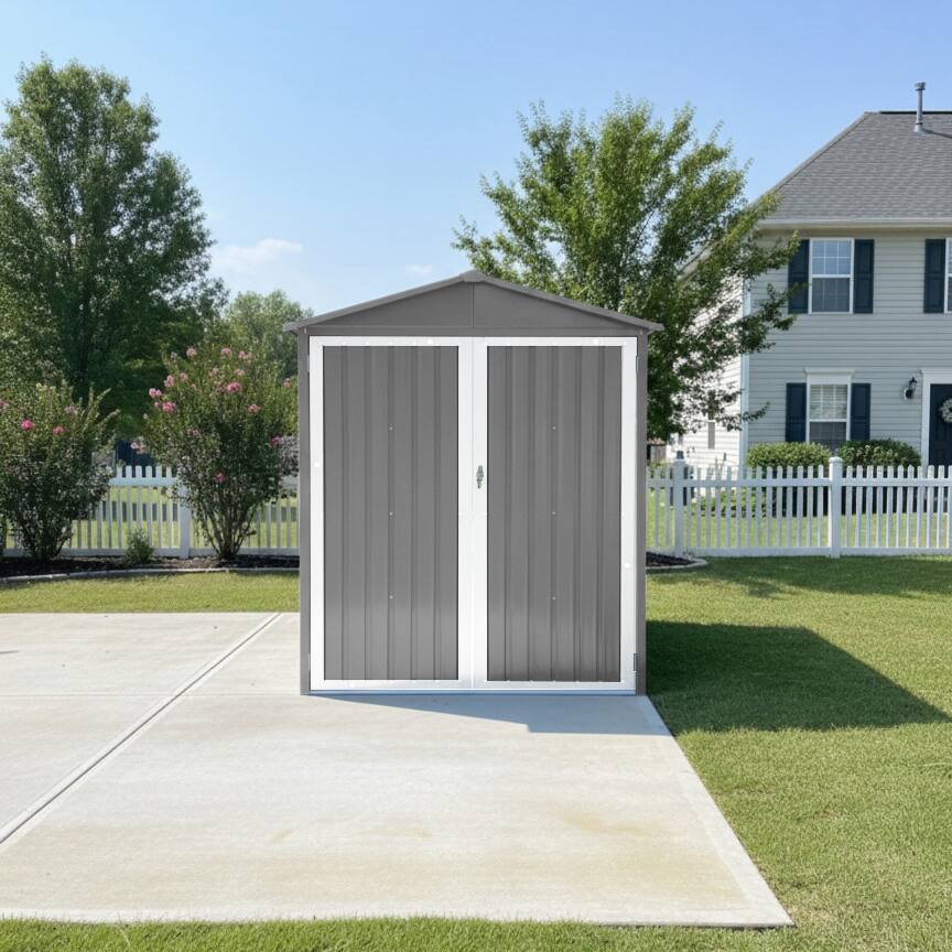 Alt View 2. Loheer - Loheer Motorcycle Storage Shed with Window 66 by 121 Inch Grey and White Outdoor Shed.