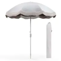 Costway - 6.5 FT Outdoor Fringe Patio Umbrella with Carrying Bag Push Button Tilt for Garden - White - Front_Zoom