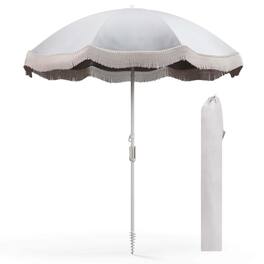 Costway - 6.5 FT Outdoor Fringe Patio Umbrella with Carrying Bag Push Button Tilt for Garden - White