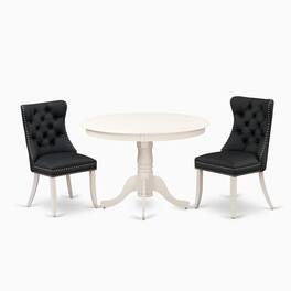East West Furniture - 3 Piece Dining Table Set Consists of a Round Kitchen Table with Pedestal - White