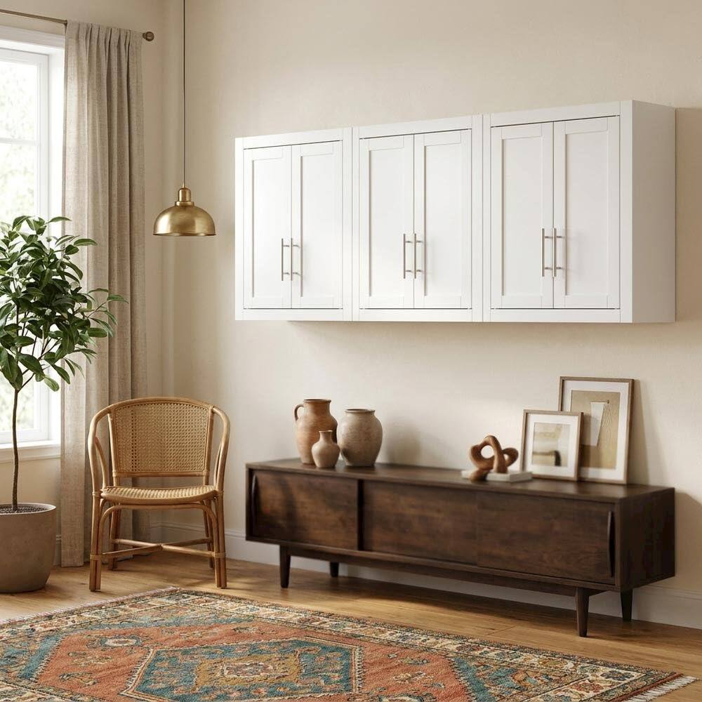Alt View 2. FurniFact - White 3-Piece Wall Storage Cabinet Set - White.