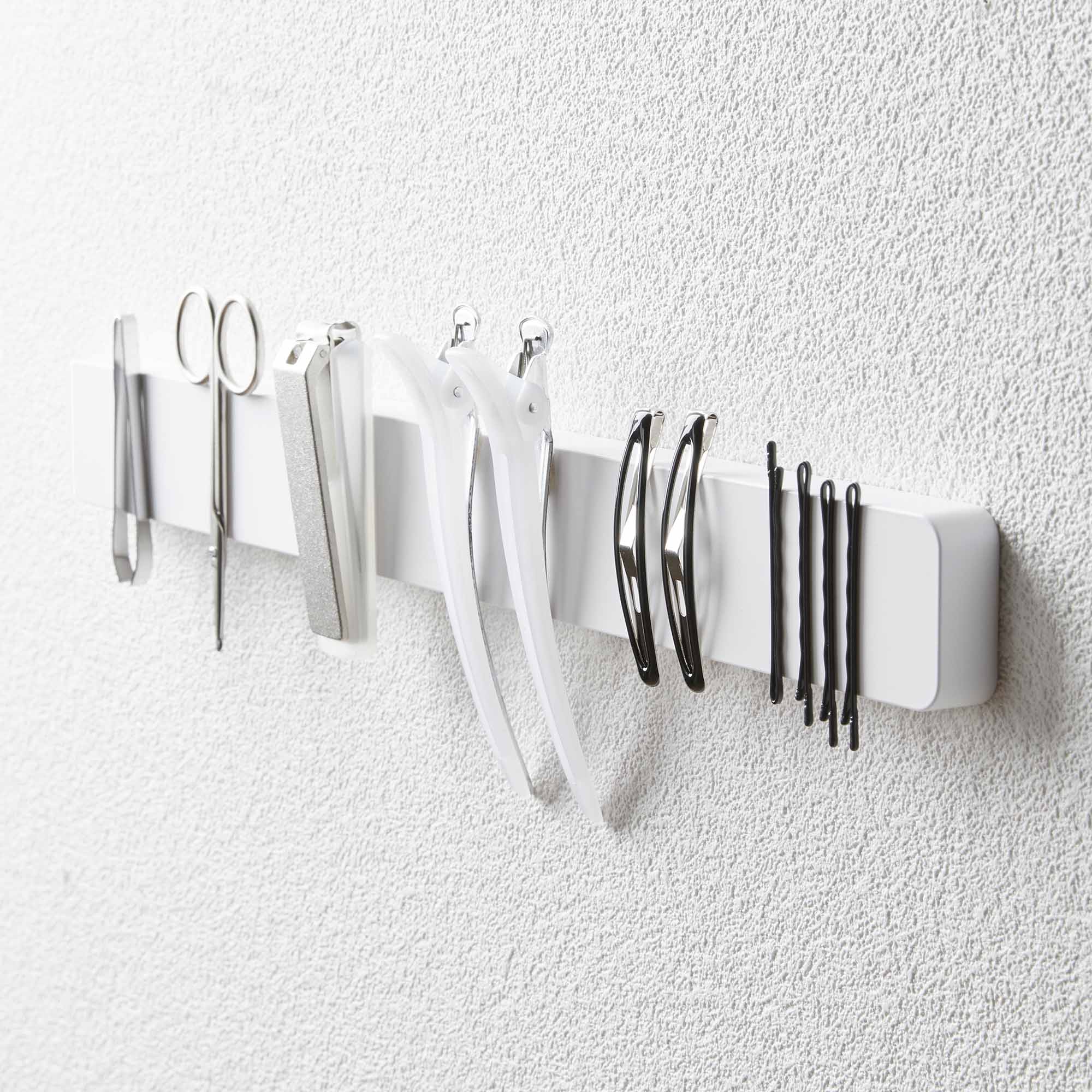 Angle. Yamazaki Home - Magnetic Knife Rack - White.