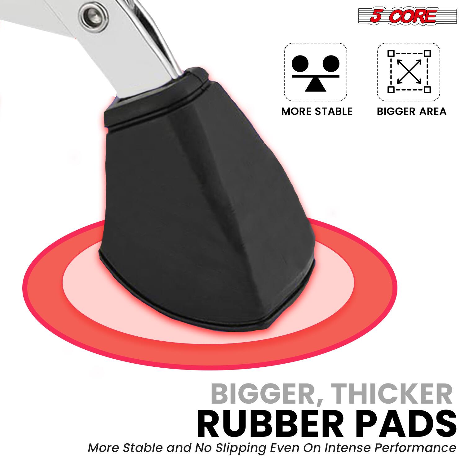 5 CORE

MORE STABLE  
BIGGER AREA

BIGGER, THICKER RUBBER PADS  
More Stable and No Slipping Even On Intense Performance