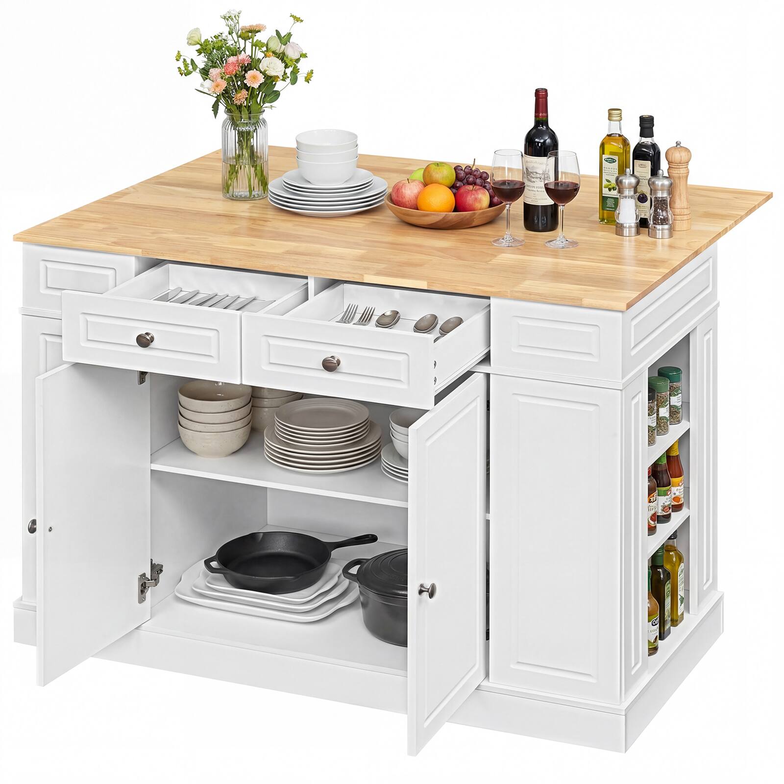 Alt View 9. Gymax - Gymax Kitchen Island Table w/ Storage Cabinet and Drop Leaf White - White.