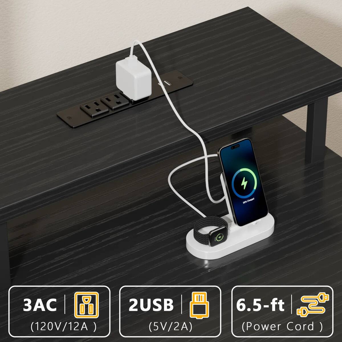 - Parer
- (120V/12A)
- 2USB (5V/2A)
- 6.5-ft (Power Cord)