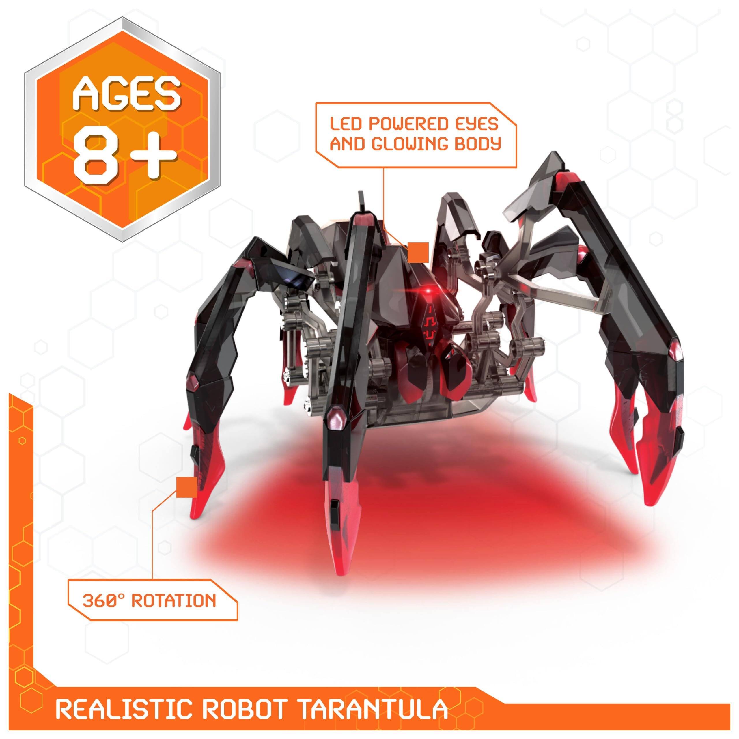 AGES 8+  
LED POWERED EYES AND GLOWING BODY  
360° ROTATION  
REALISTIC ROBOT TARANTULA