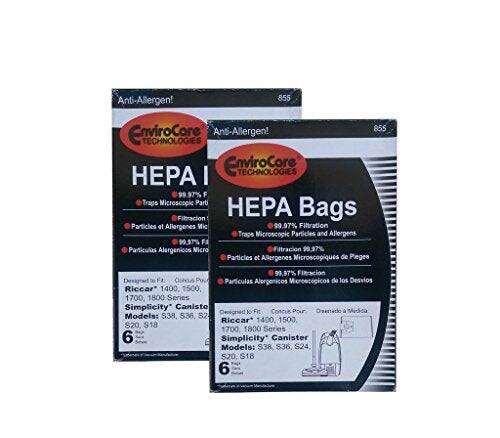 Anti-Allergen!  
855 EnviroCore Anti-Allergen!  
TECHNOLOGIES HPA I EnviroCore TECHNOLOGIES  
99.97% F Traps Microscopic Particles and Allergens  
99.97% Filtration Traps Microscopic Particles and Allergens  
99.97% Particulas Alargenicos Microscopicos de Pieges  
99,97% Fitracion to FL onon Pou Particulas Alergenicos Microscopicos de los Desvios  
Riccar 1400. 1500. 1700. 1800 Series  
Simplicity Canister Models: S38 536 S20, $18 1700 1800 Series  
6 E Simplicity Canister Models: S38. S36, S24 S20. S18