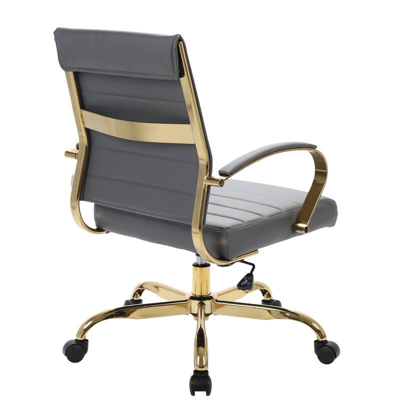 Alt View 5. LeisureMod - (Set of 2) Benmar Leather Office Chair with Gold Accents, Adjustable Height, Swivel Ergonomic Design for Home Office - Grey.