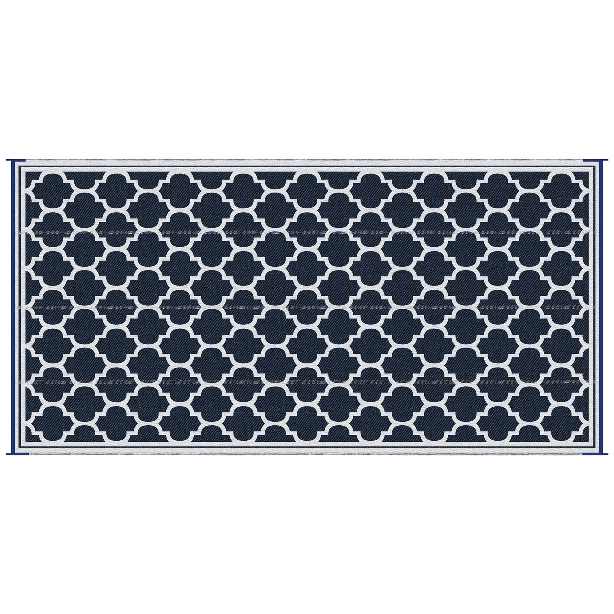 Outsunny - Reversible Outdoor Rug, 9' x 18' Waterproof Plastic Straw Floor Mat, Portable RV Camping Carpet - Dark Blue, White price history on PriceWatchPro