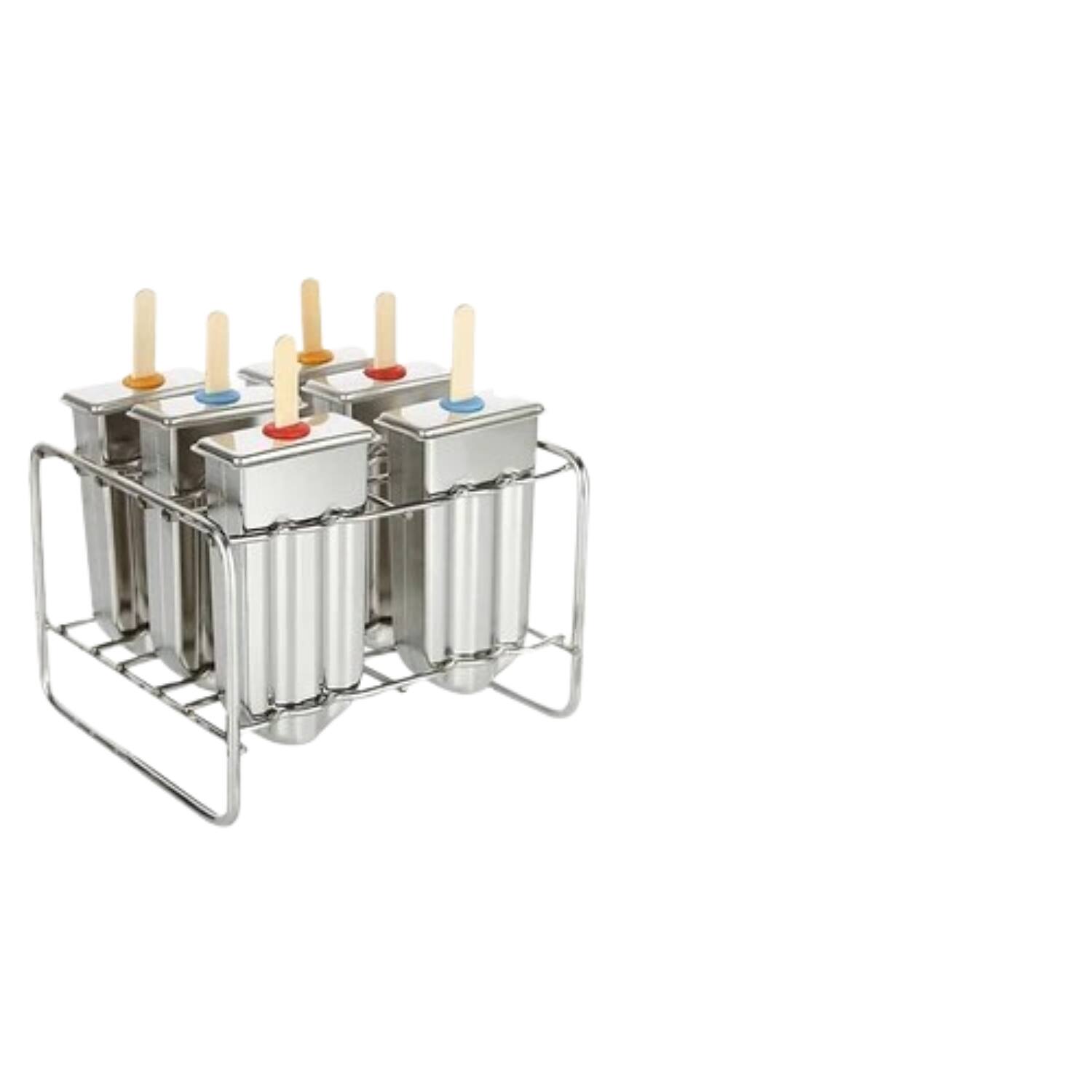 Front. Home Collection - Stainless Steel Popsicle Molds 6 Pack with Frame and Sticks, Reusable Ice Cream Bar Maker - Sliver.