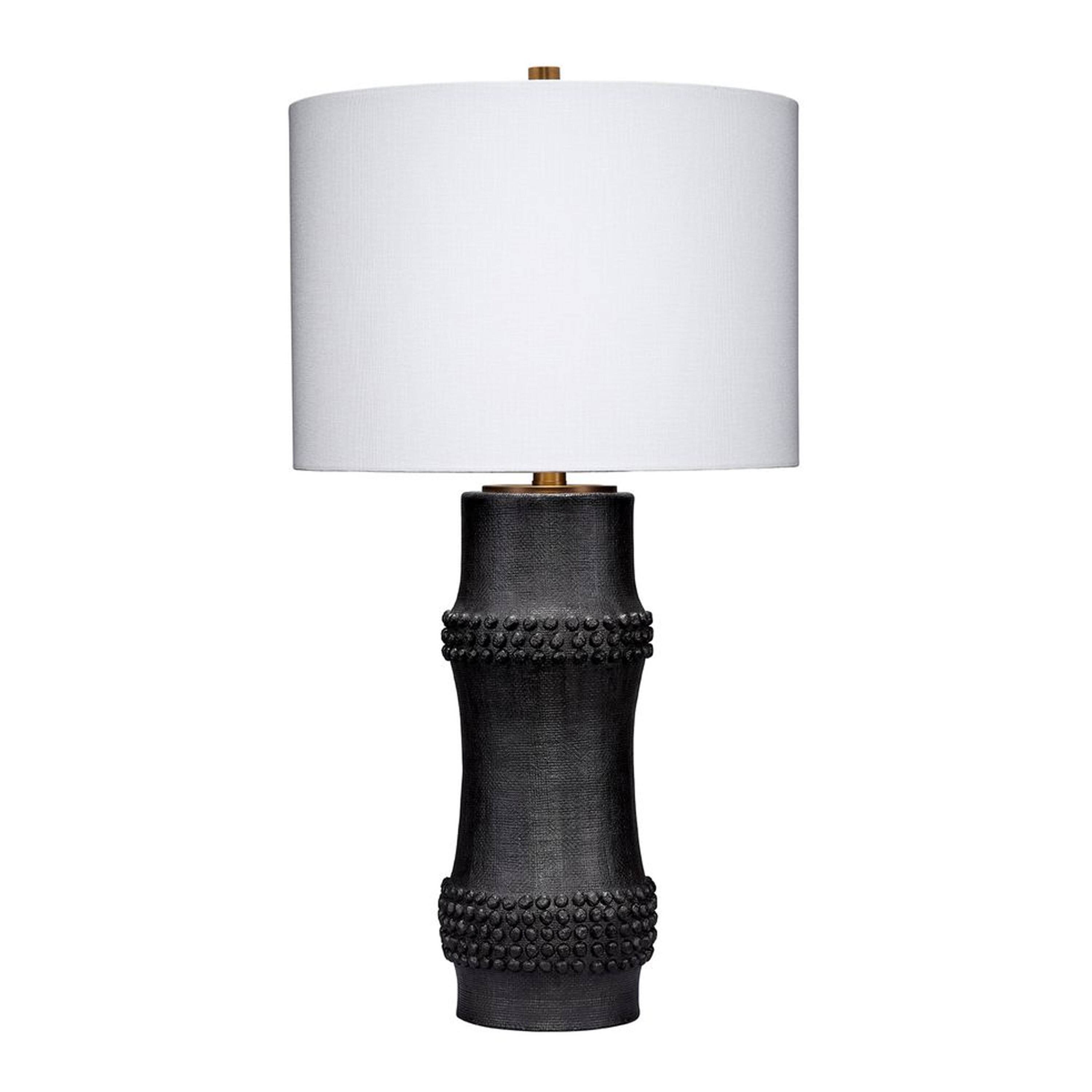 Angle. Manhattan Lane - Lemy 28 Inch Table Lamp, Linen Drum Shade, Dotted Base - Black, White, Brass.