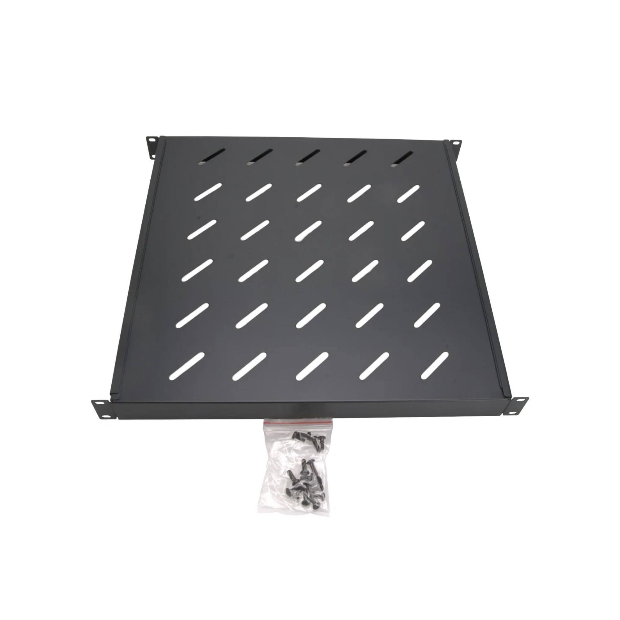 Front. Cables Direct Online - 1U 19” Fixed Server Shelf 4 Post Rack Mount, Adjustable from 18in - 42in, 40 lb Capacity - Black.