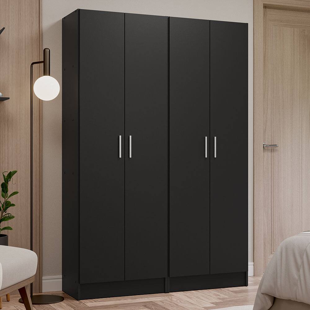 Angle. Madesa - Madesa 4 Doors Wardrobe with 10 Utility Shelves 47"L - Black - Black.