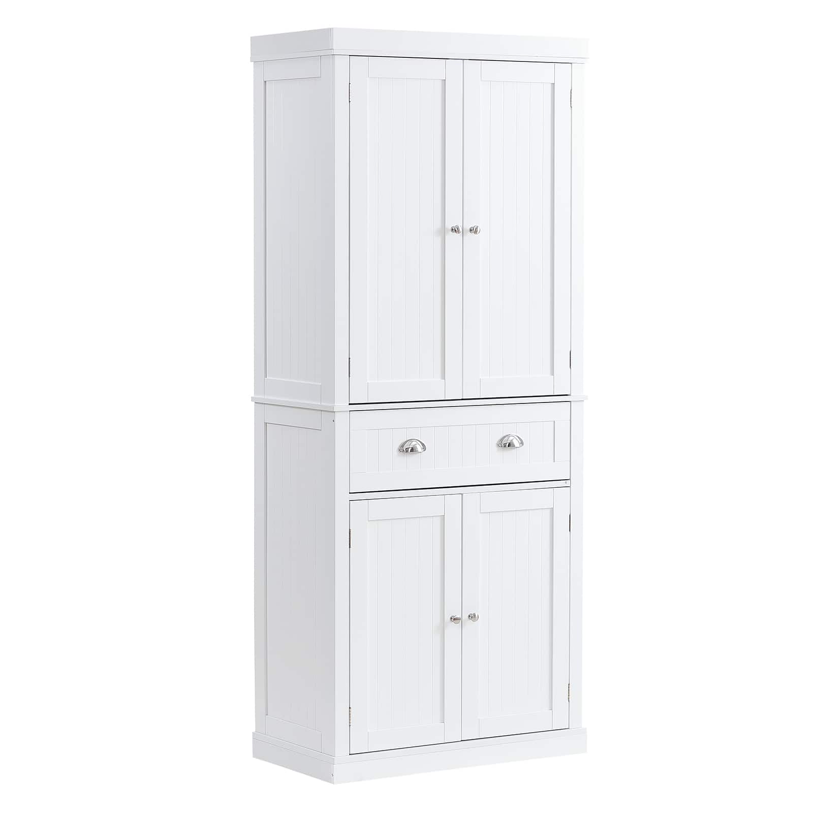 VEVOR - 72" Kitchen Pantry Storage Cabinet, Freestanding Utility Cabinets with Doors, Drawer and 3 Adjustable Shelves - Pearl White