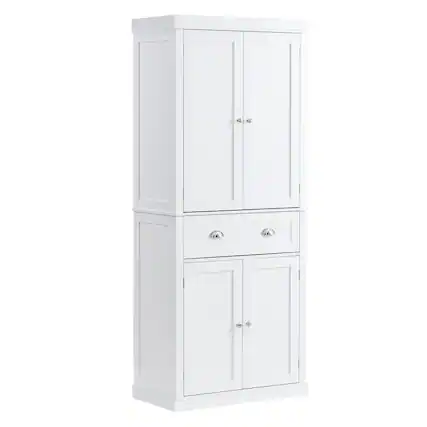 Front. VEVOR - 72" Kitchen Pantry Storage Cabinet, Freestanding Utility Cabinets with Doors, Drawer and 3 Adjustable Shelves - Pearl White.
